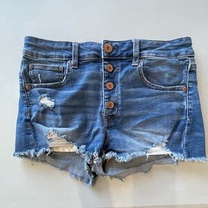 American Eagle Hi Rise Shortie Super stretch button fly jean shorts size 6